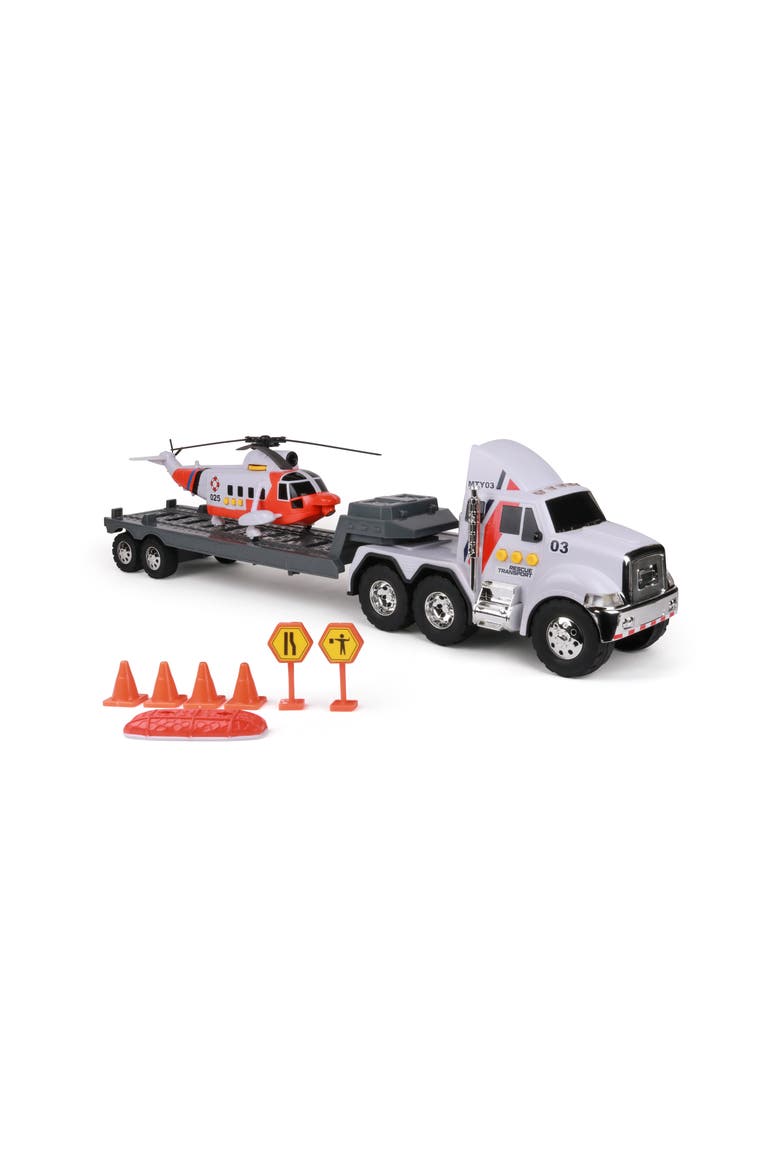 Funrise Mighty Fleet Titans Flatbed Truck With Helicopter, Main, color, Multicolored