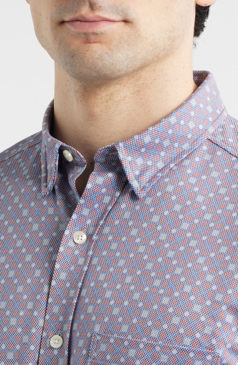 Johnston & Murphy XC Flex Ascend Short Sleeve Button-Up Shirt, Alternate, color, Burgundy Diamond Grid