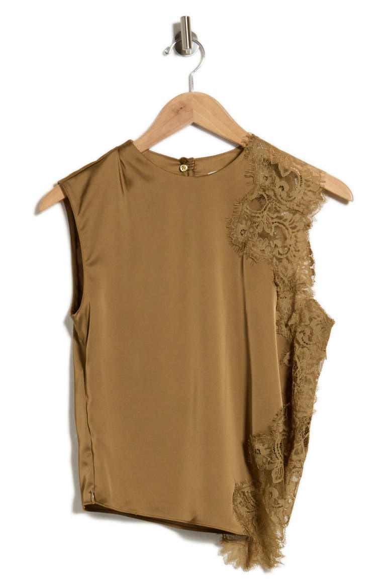 Sleeveless Lace Trim Top, Main, color, OLIVE