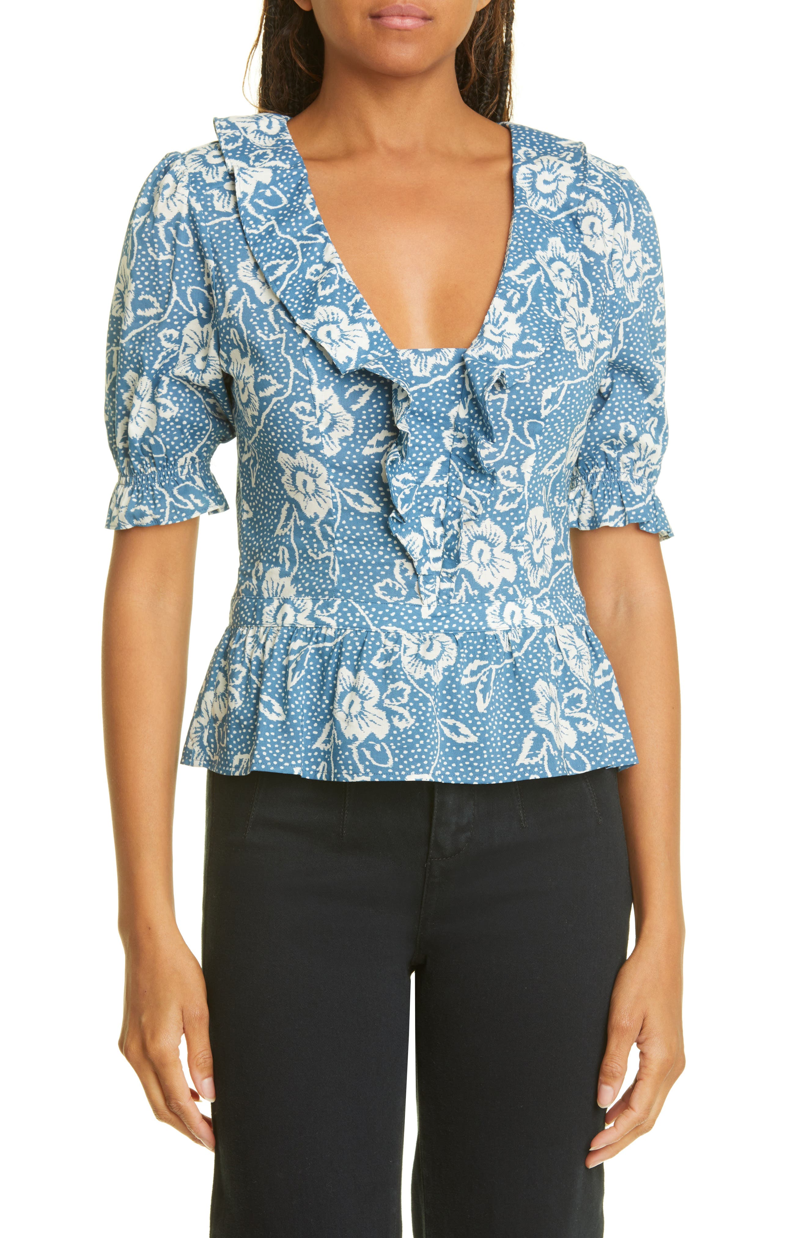 PAIGE Cayenne Floral Ruffle Peplum Top