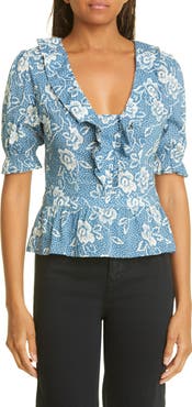 PAIGE Cayenne Floral Ruffle Peplum Top