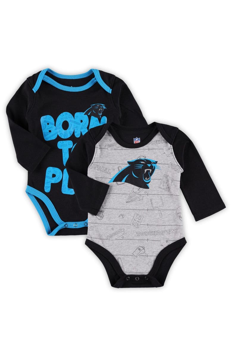 Outerstuff Newborn & Infant Black/Heathered Gray Carolina Panthers Born To Win Two-Pack Long Sleeve Bodysuit Set, Main, color, Black