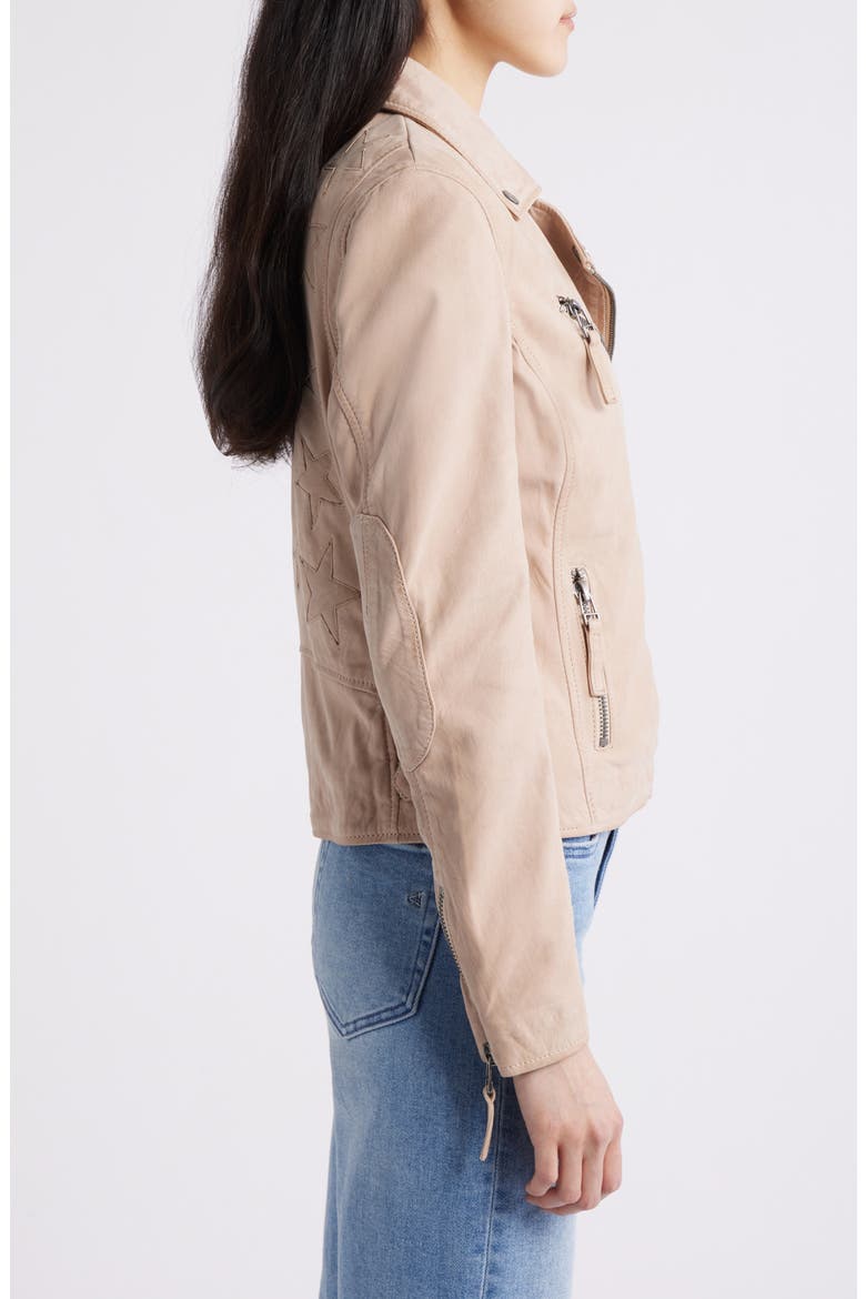 Misty Star Back Detail Leather Moto Jacket, Alternate, color, BONE