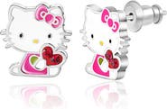 Hello Kitty Silver Plated Crystal Enamel Heart Stud Earrings