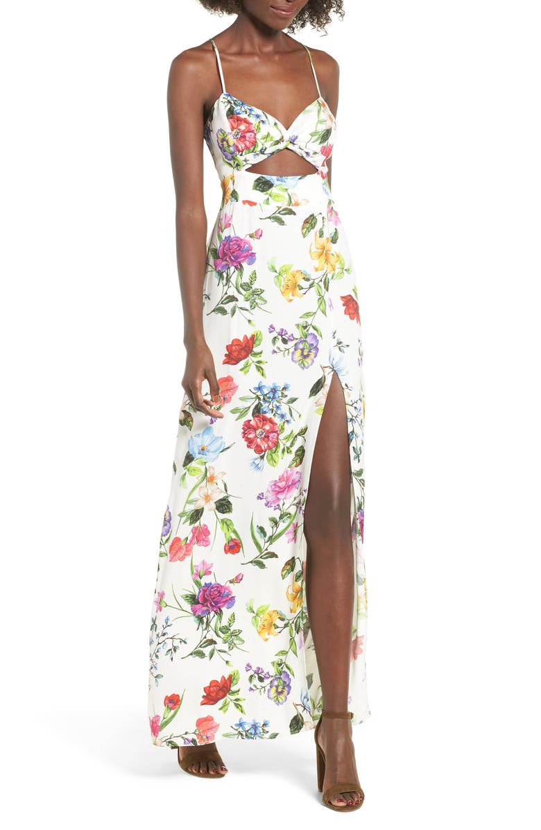 AFRM Marie Twisted Knot Front Maxi Dress, Main, color, Multi Floral
