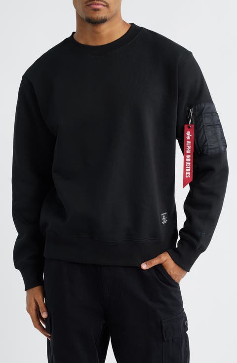 Utility Pocket Cotton Fleece Crewneck Sweatshirt