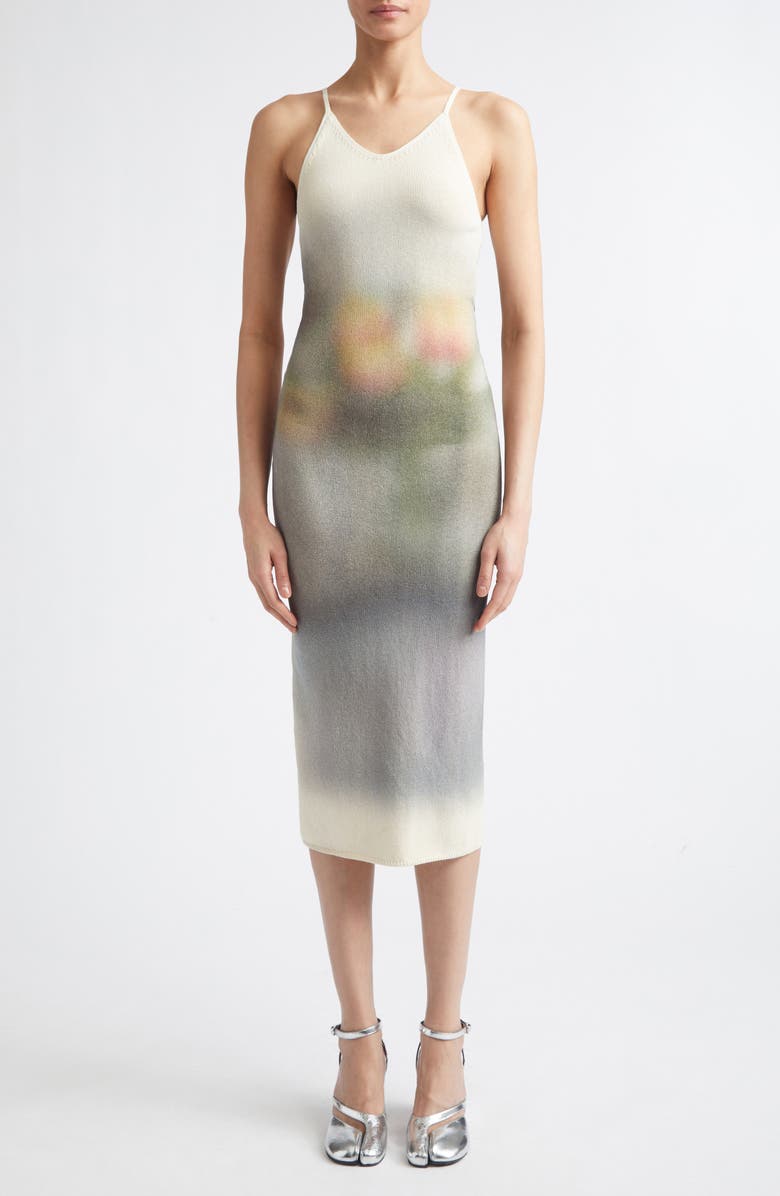 Maison Margiela Print Cotton Rib Sweater Dress, Main, color, Ecru