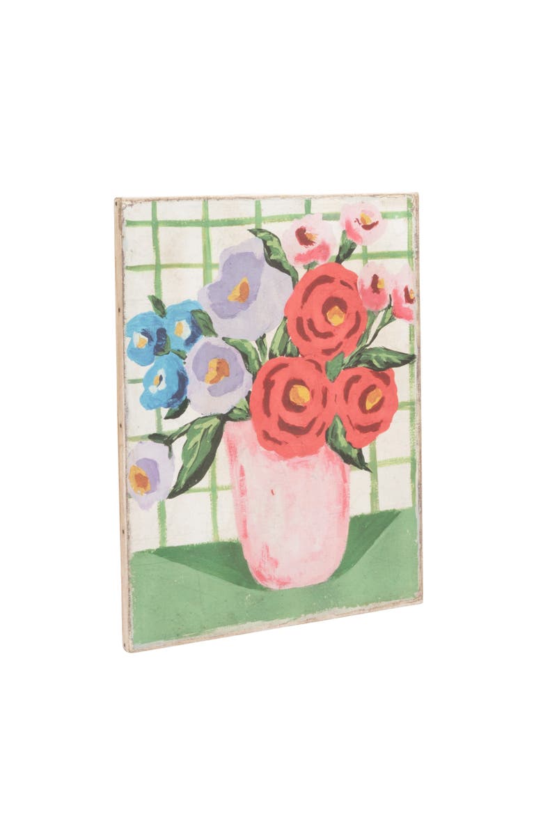 Storied Home Wall Décor with Flowers in Vase and Grid Background, Main, color, Pink