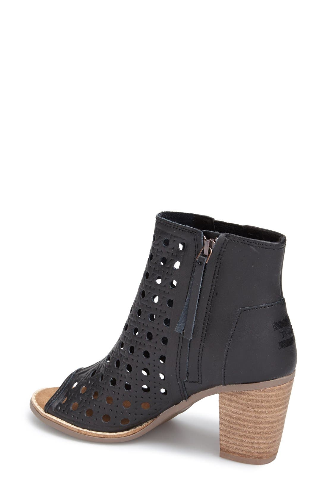 'Majorca' Basket Weave Leather Peep Toe Bootie, Alternate, color, BLACK