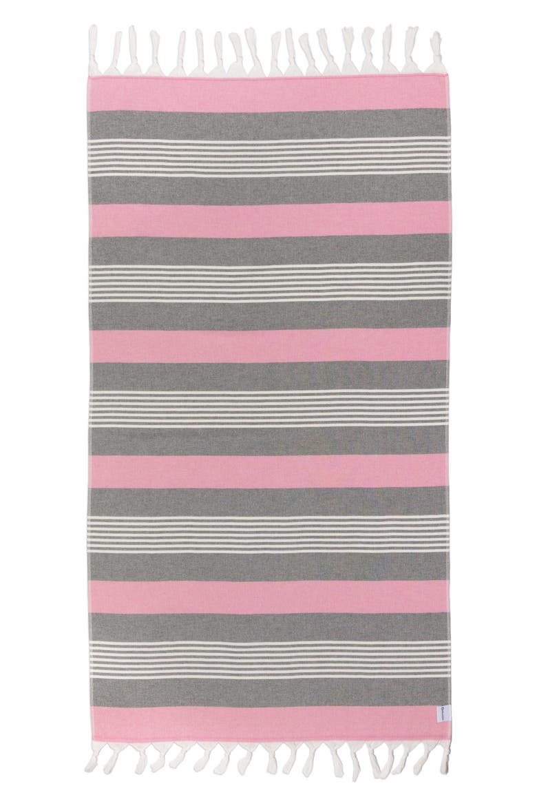Breeze Striped Organic Turkish Towel with Soft Terry Cloth Back, Main, color, Black and Pink