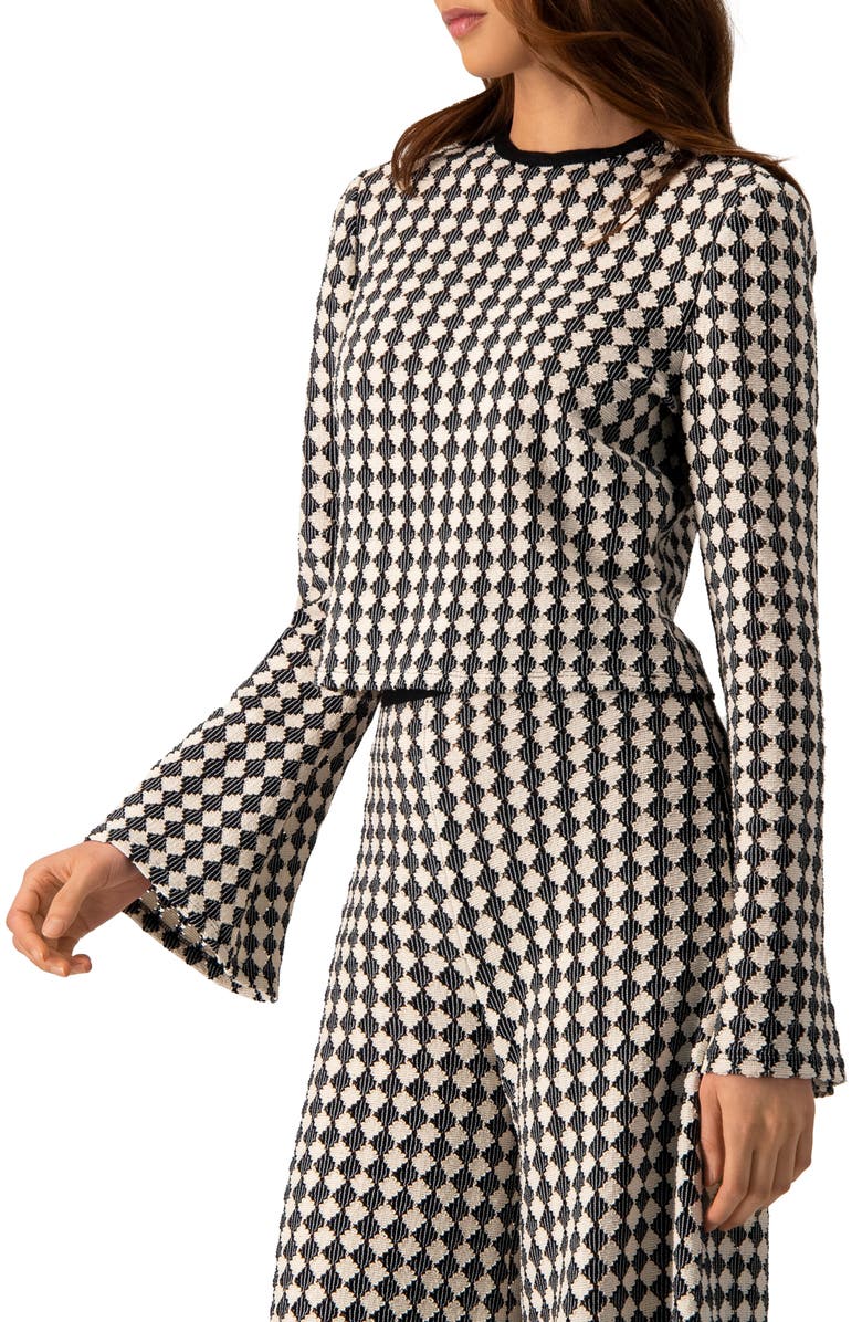 IVONNE Geometric Pattern Sheer Long Sleeve Top, Alternate, color, Natural