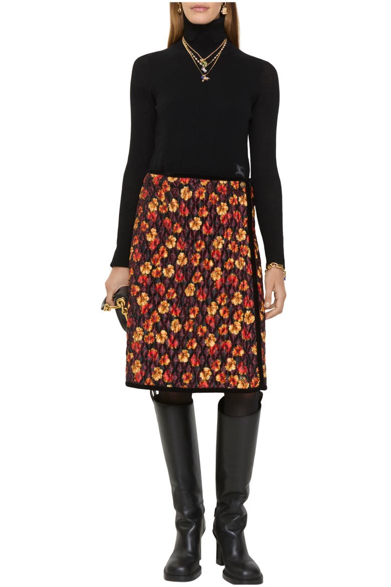 Geranium Leaf Quilted Nylon Skirt, Main, color, Poppy red