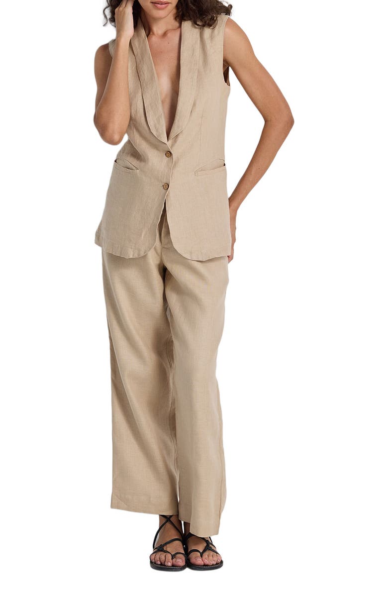 Reistor Sleeveless Hemp Jacket Set, Main, color, Neutral Beige