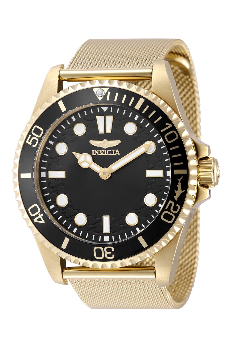 Pro Diver Quartz Mesh Strap Watch, 43mm, Main, color, BLACK/ GOLD