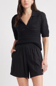 Caslon® Mixed Stitch Polo Sweater