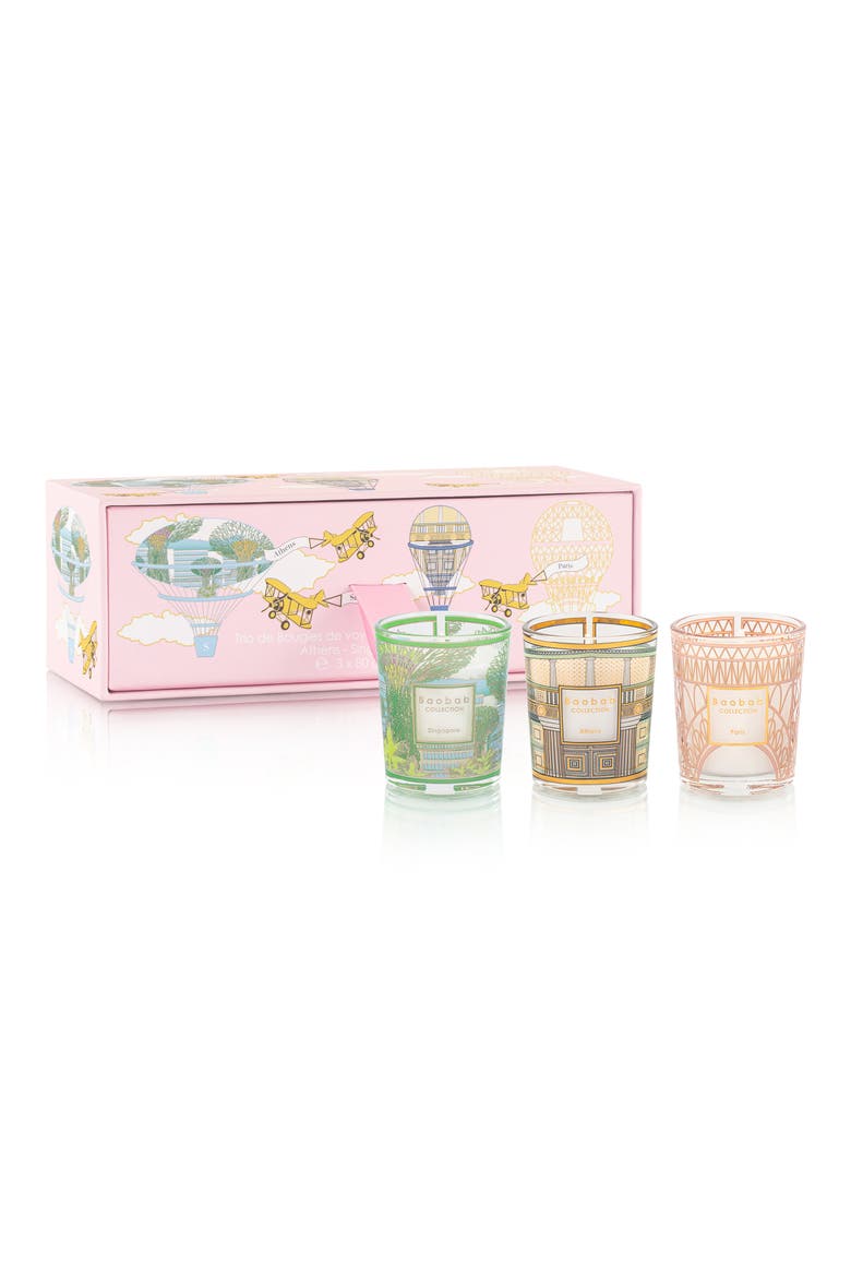 Singapore-Athens-Paris Travel Candle Trio, Main, color, MULTICOLOR