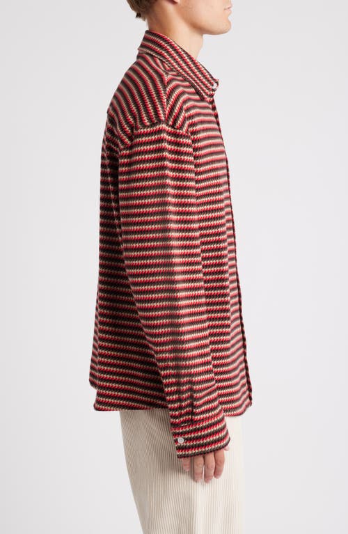 Krost Stripe Jacquard Long Sleeve Cotton Knit Button-up Shirt In Multi Red