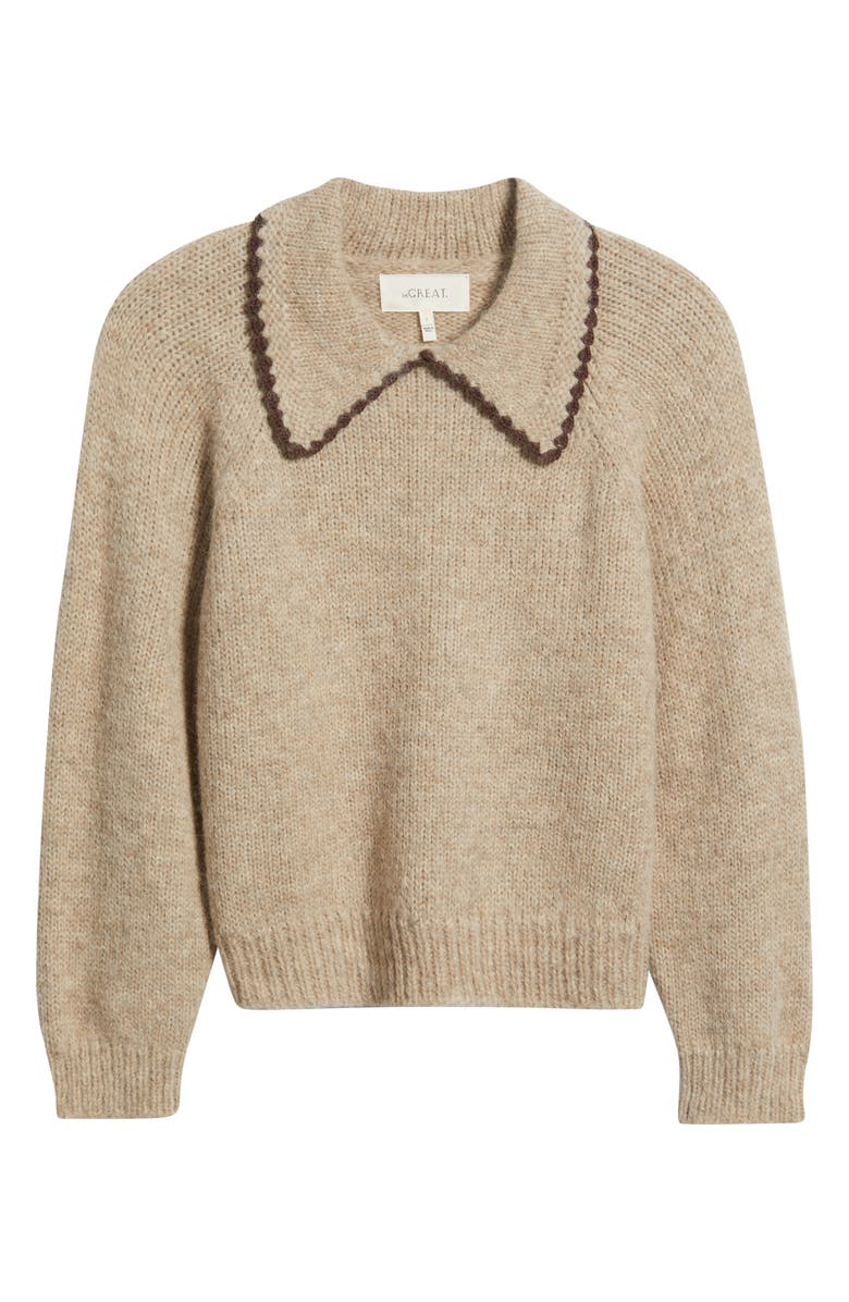 THE GREAT. Blanket Stitch Alpaca Blend Sweater, Alternate, color, Oat W/ Brown