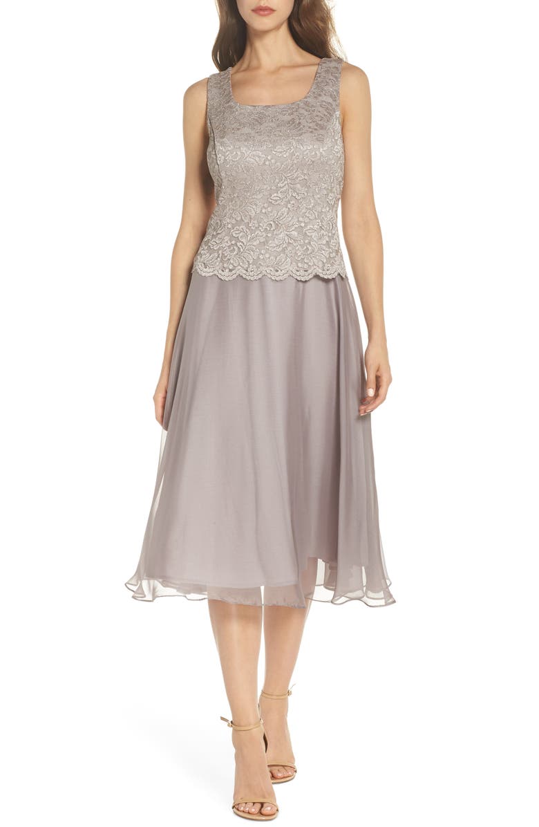 Alex Evenings Lace Bodice Tea Length Dress with Jacket, Alternate, color, 