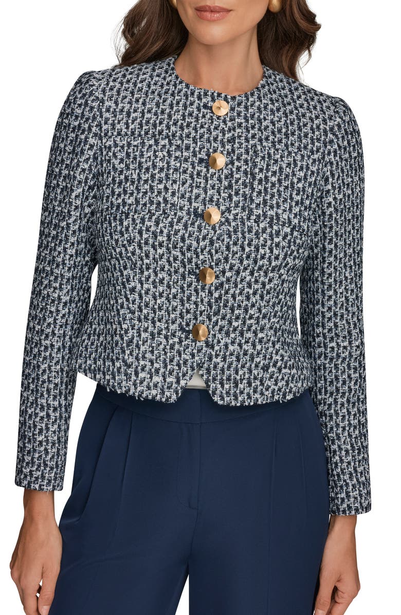 Donna Karan New York Tweed Crop Jacket, Main, color, Nightfall Multi
