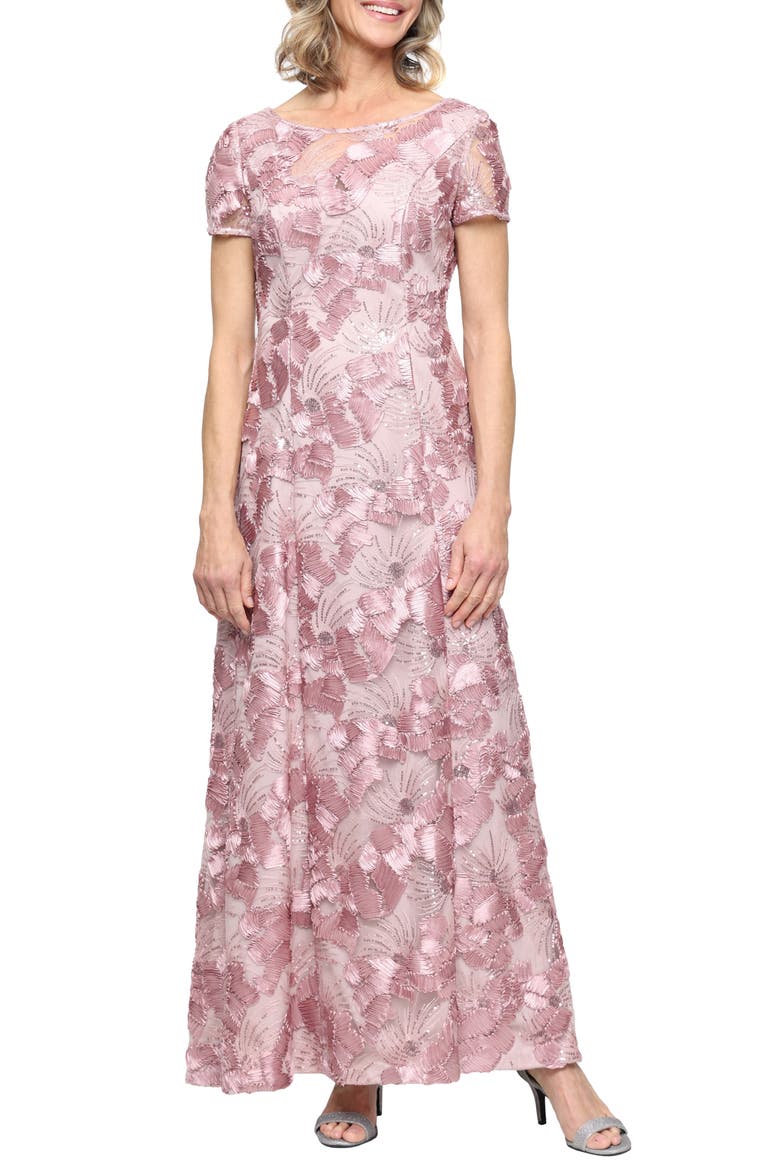 Embellished Soutache A-Line Evening Gown, Main, color, ROSE