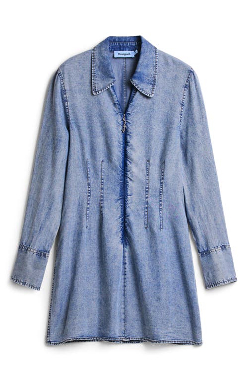 Desigual Long Sleeve Denim Minidress In Blue