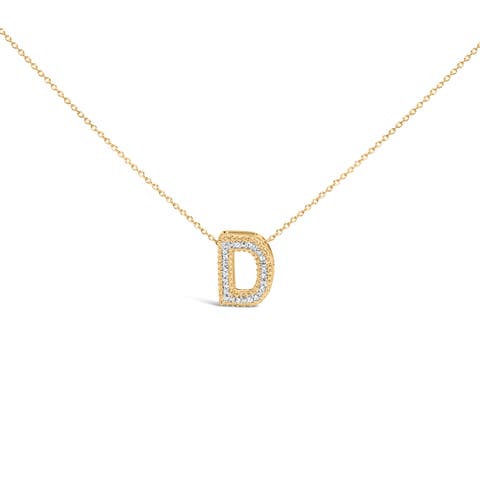 Yellow Gold Vermeil Diamond Accent "A-Z" Initial Bubble Pendant Necklace