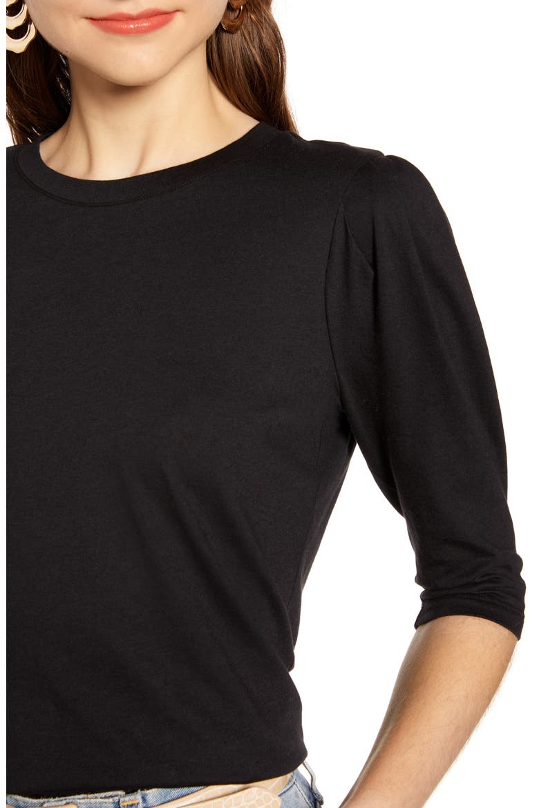 Puff Sleeve Tee (Nordstrom Exclusive), Alternate, color, BLACK