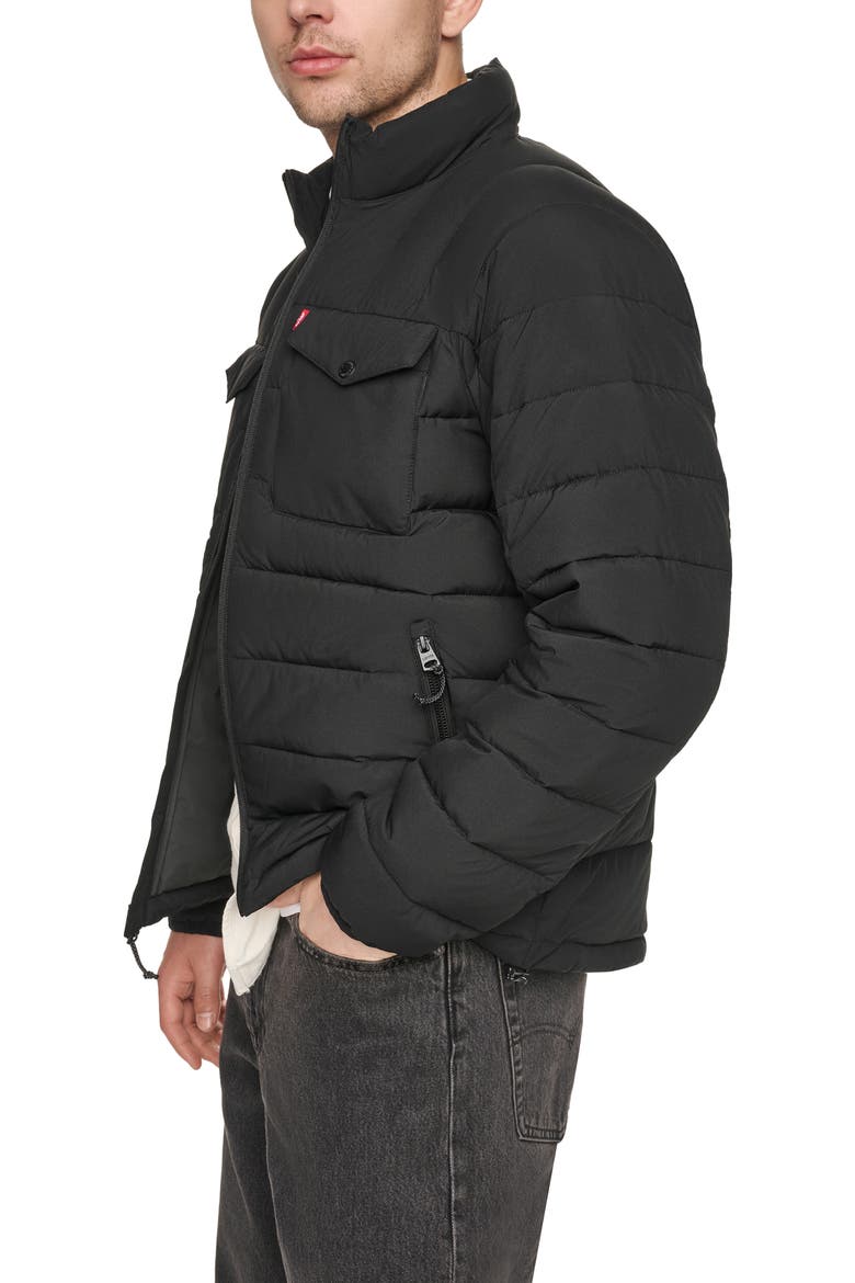 Stand Collar Puffer Jacket, Alternate, color, BLACK