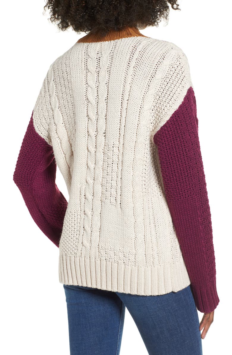 BP. Colorblock Cable Knit Pullover, Alternate, color, 