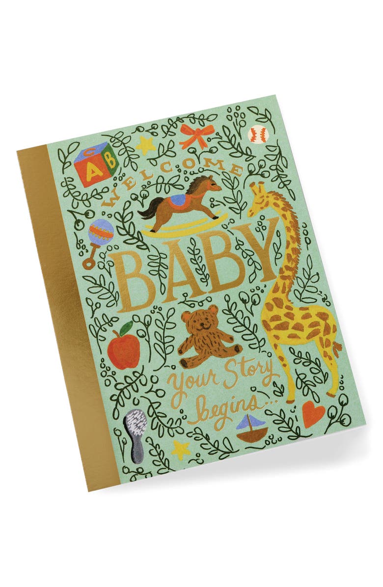 Rifle Paper Co. Storybook Newborn Greeting Card, Alternate, color, Green Multi