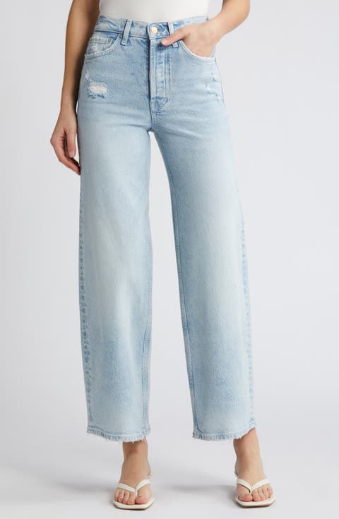 Getty High Waist Distressed Wide Leg Ankle Jeans (Ocean Breeze Distress)