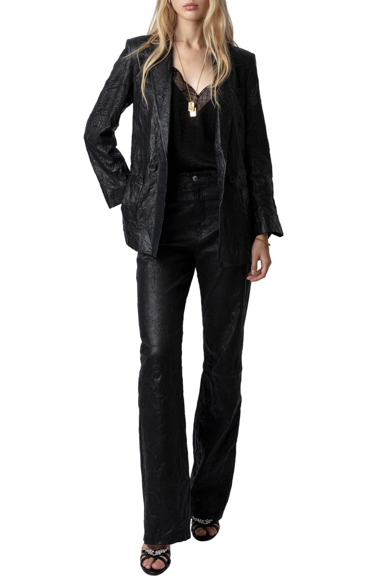 Zadig & Voltaire Visko Crinkled Leather Blazer, Alternate, color, 