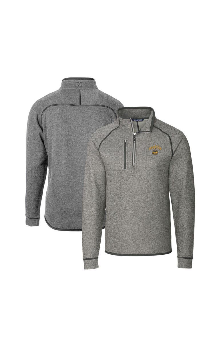 Cutter & Buck Men's Cutter & Buck Heather Gray Seattle Mariners City Connect Big & Tall Mainsail Sweater-Knit Half-Zip Pullover Jacket, Alternate, color, 