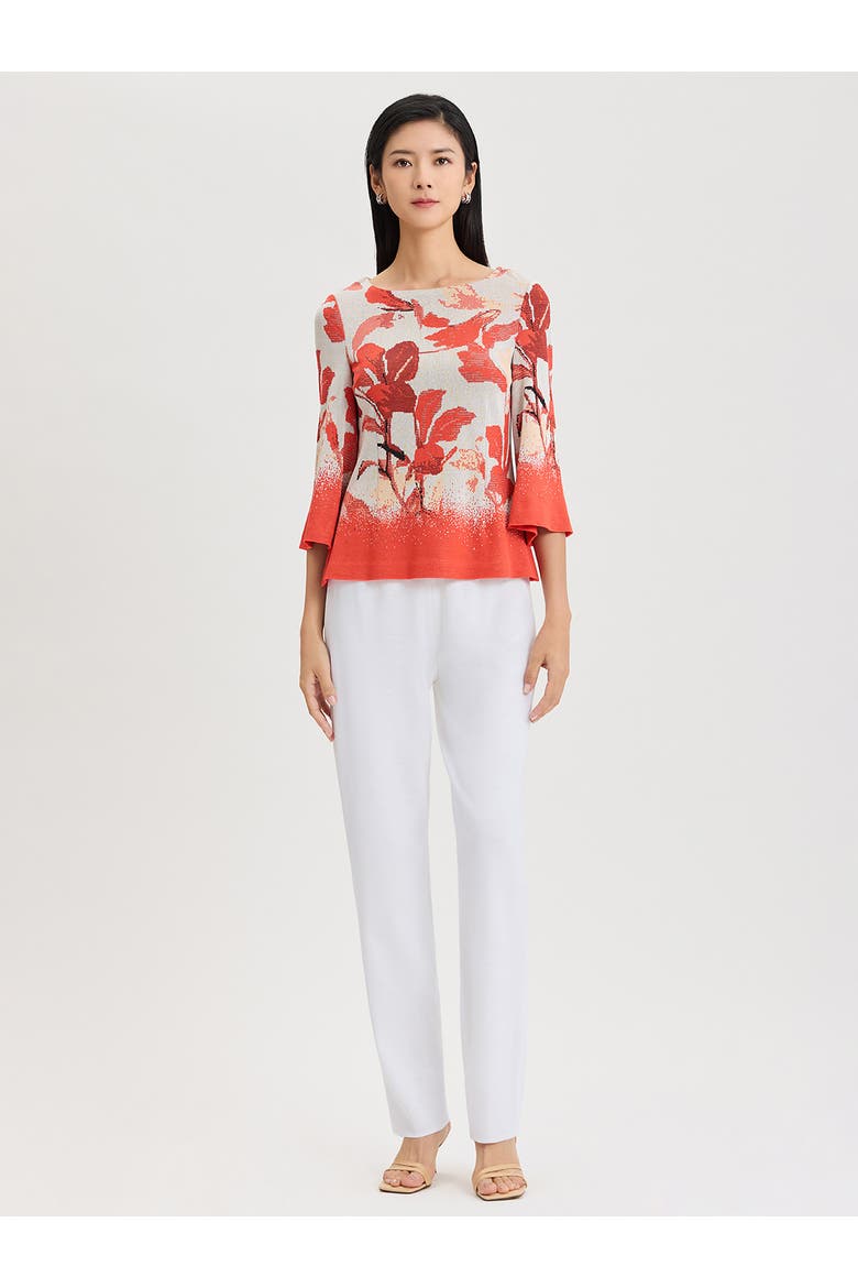 Floral Jacquard Bell Sleeve Soft Knit Top, Alternate, color, Cherry/Peach/Ivory/Black