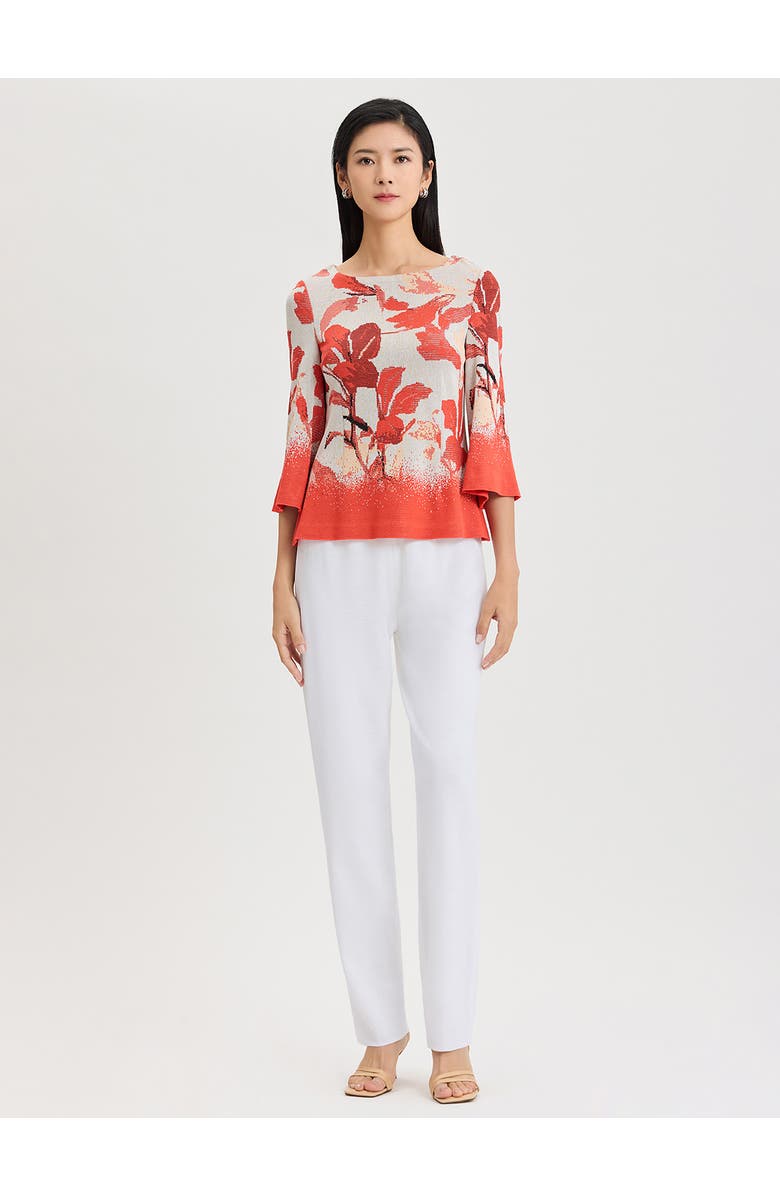 Misook Floral Jacquard Bell Sleeve Soft Knit Top, Alternate, color, Cherry/Peach/Ivory/Black