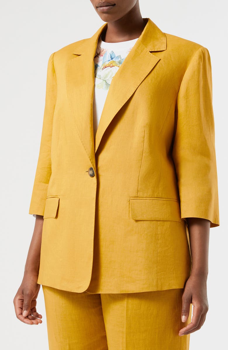 Marina Rinaldi Abadel One Button Linen Blazer, Main, color, Honey