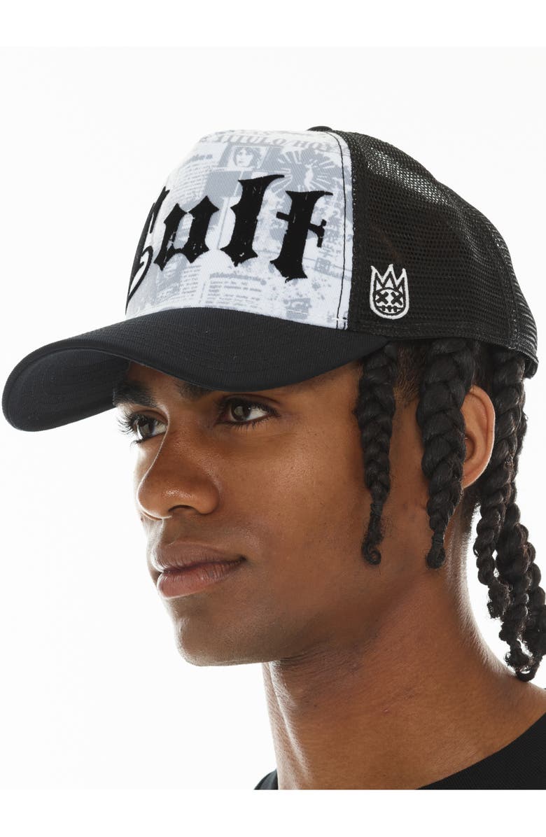 Cult of Individuality Propaganda Newsprint Logo Trucker Hat, Alternate, color, 