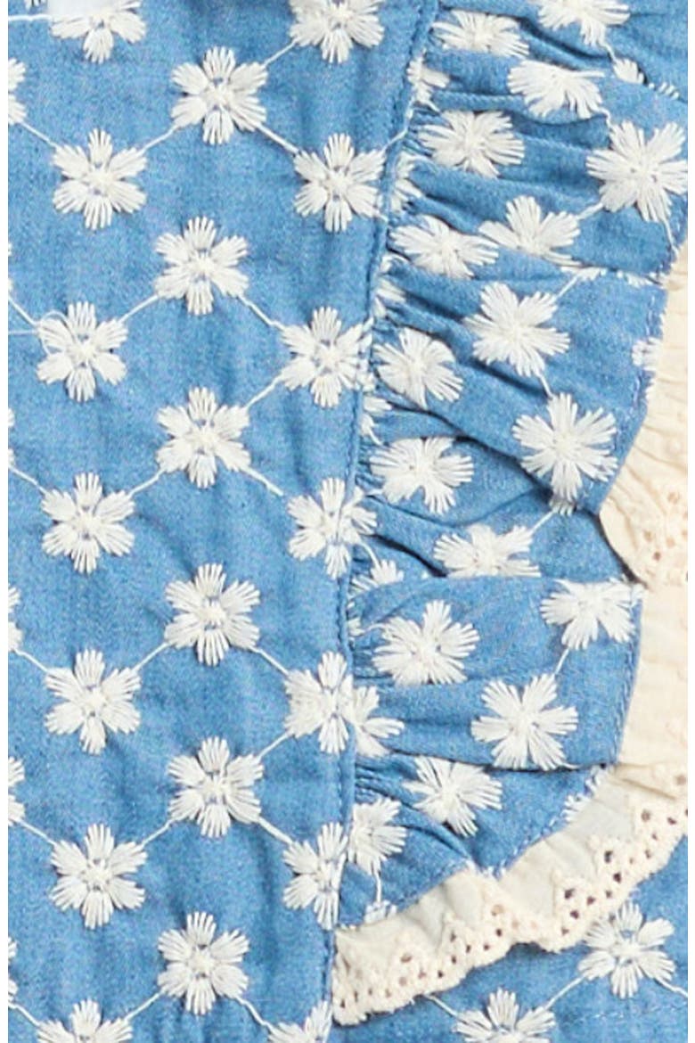 Embroidered Chambray Ruffle Top & Skirt Set, Alternate, color, BLUE