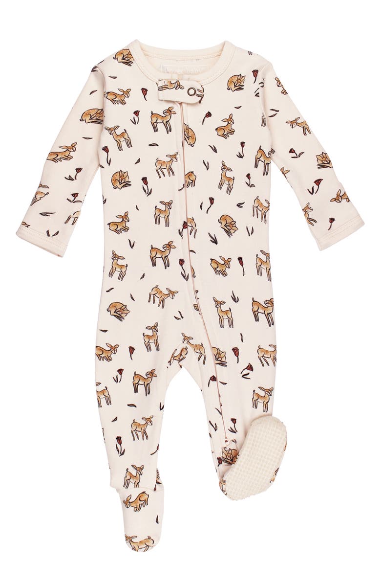 L'ovedbaby Doe-a-Deer Organic Cotton Zip Footie, Main, color, Doe-A-Deer