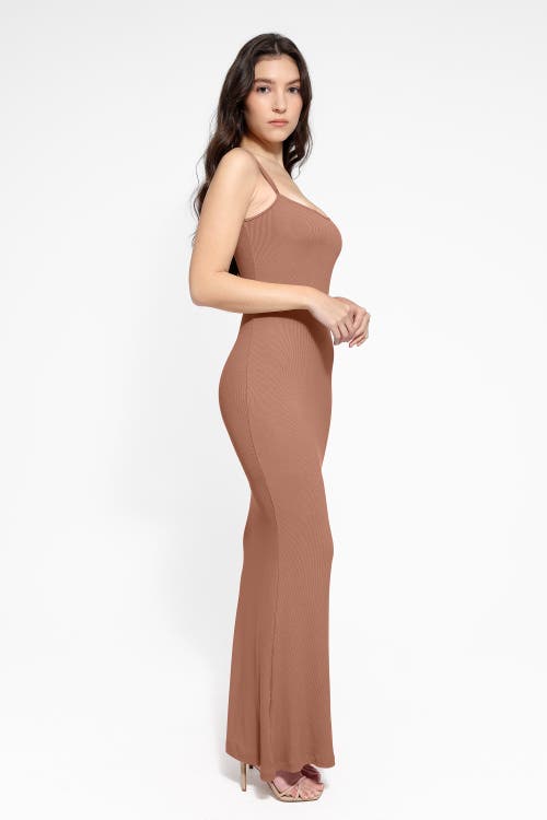 Popilush Shapewear Modal Slimming Maxi Slip Dress In Caramel