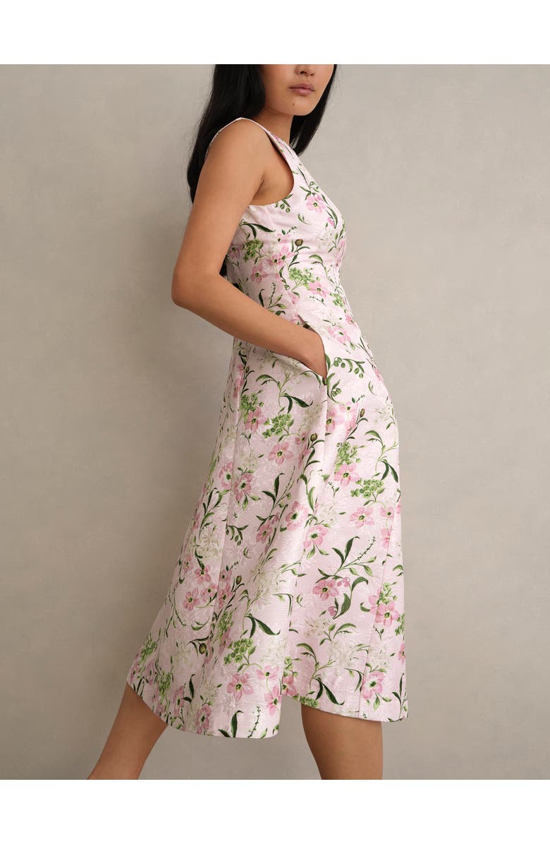 HOBBS LONDON Lana Midi Dress, Main, color, Pale Pink Multi