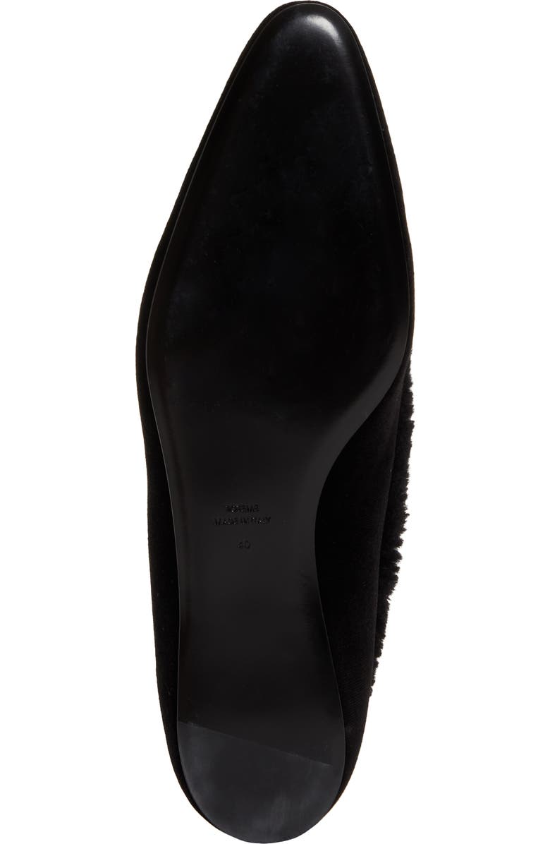 TOTEME Genuine Shearling Trim Velvet Pointed Toe Ballet Flat, Alternate, color,