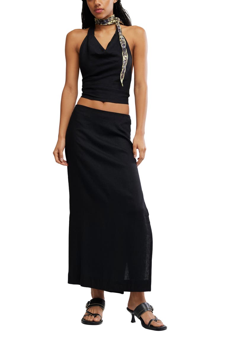 Iconic Allure Crop Halter Top & Maxi Skirt Set, Main, color, BLACK