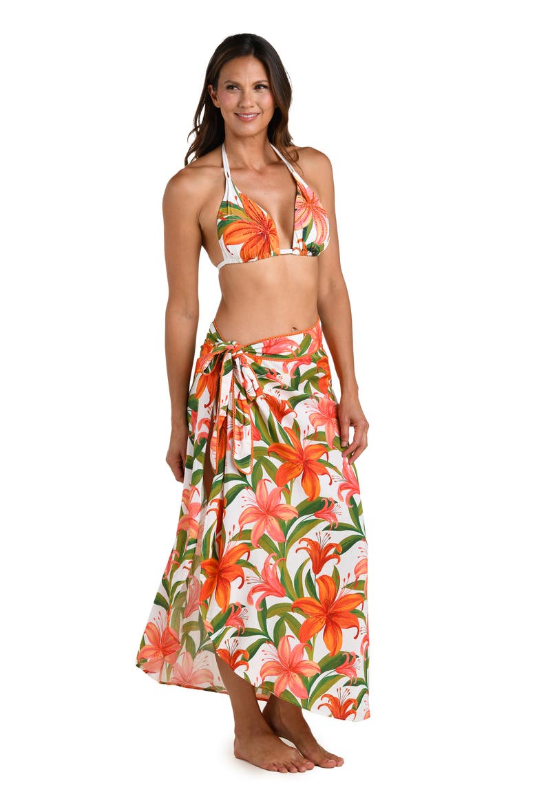 Jungle Blossoms Rickrack Trim Cover-Up Wrap Skirt, Alternate, color, IVORY MULTI