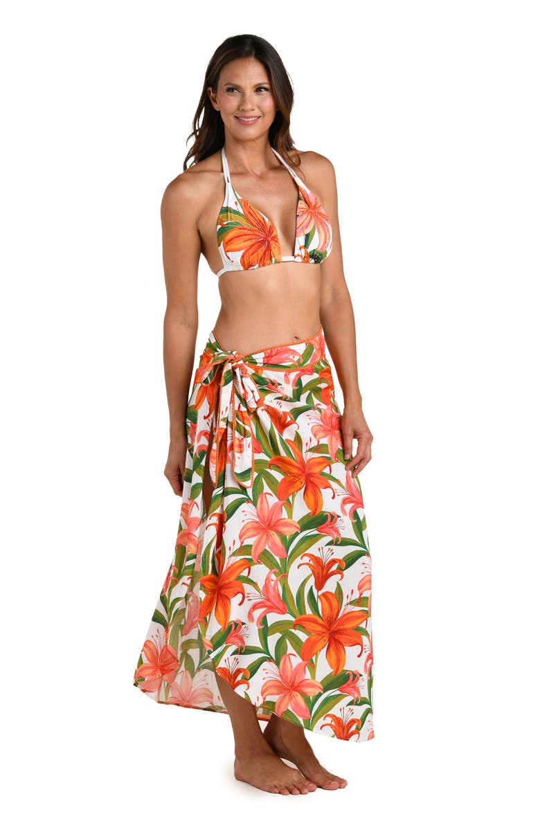 La Blanca Jungle Blossoms Rickrack Trim Cover-Up Wrap Skirt, Alternate, color, Ivory Multi