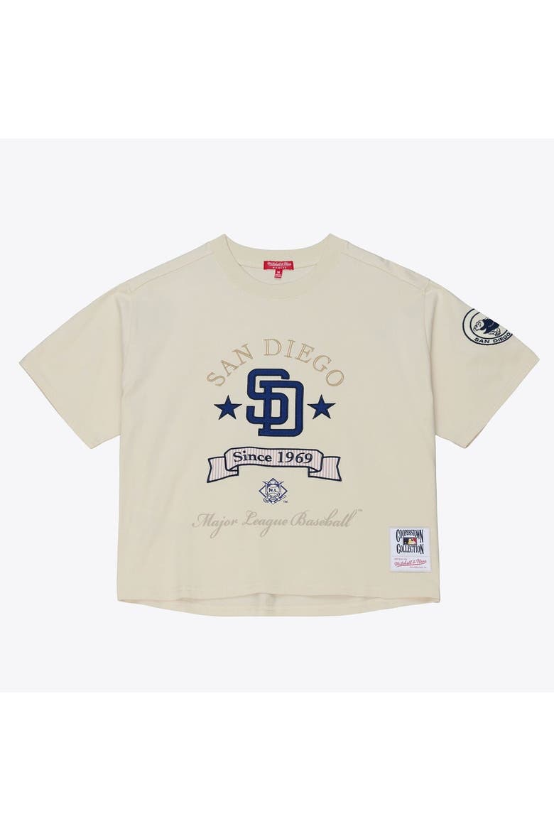 Women's Mitchell & Ness  Cream San Diego Padres Cooperstown Yacht Rock Boxy Cropped T-Shirt, Alternate, color, Cream