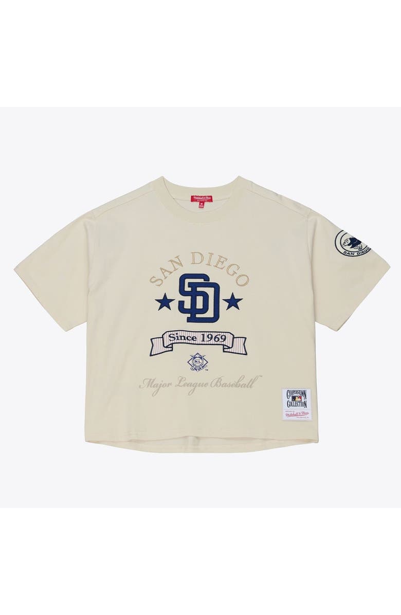 Mitchell & Ness Women's Mitchell & Ness  Cream San Diego Padres Cooperstown Yacht Rock Boxy Cropped T-Shirt, Alternate, color, Cream