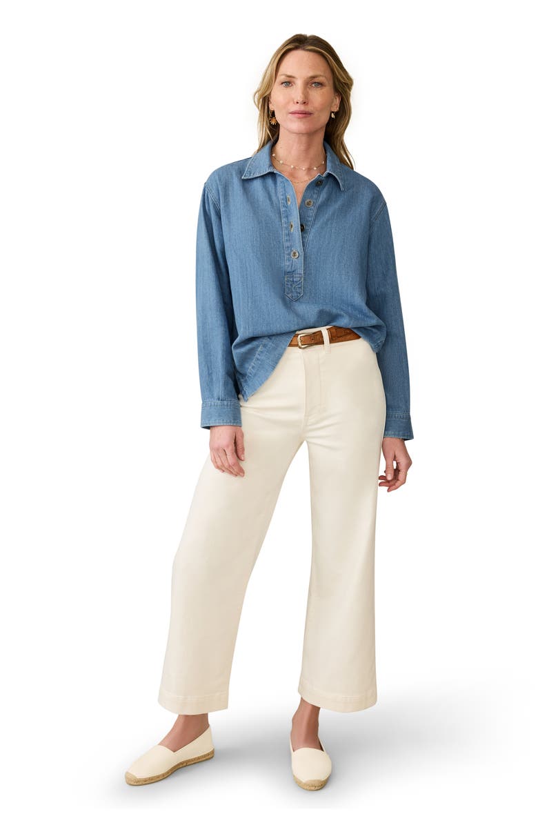 Faherty Oceanview Organic Cotton & Linen Denim Popover Top, Alternate, color, Coastal Cloud Wash