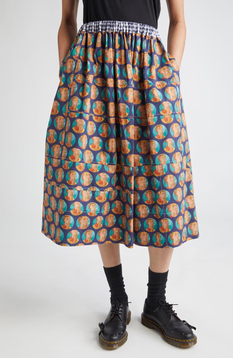 Tao Comme des Garçons Mixed Print Cotton Broadcloth Midi Skirt, Main, color, 